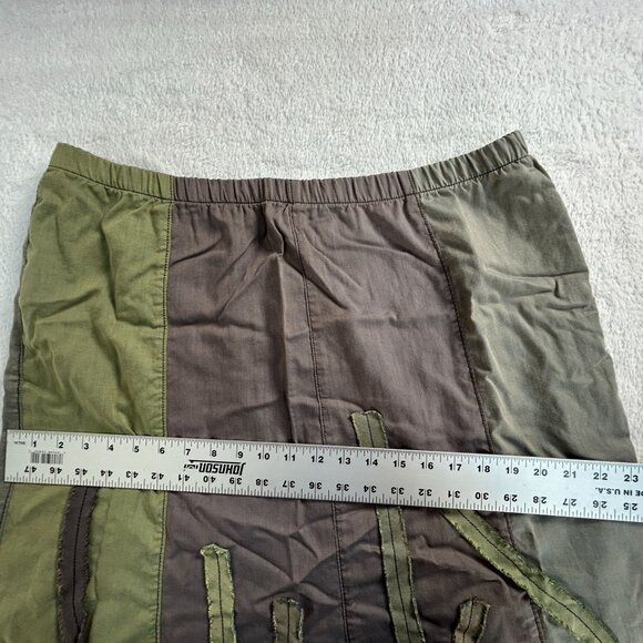 JG’s Mad Lab Womens Patchwork Skirt Medium Olive Appliqué Boho Artsy Lagenllook - Picture 6 of 7